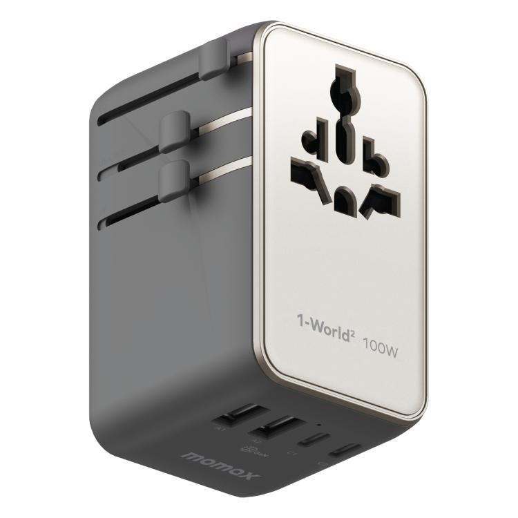 MOMAX UA23 1-World 2 4-Port Mini Universal Travel GaN Charger 100W with Dual AC(Titanium) - Plug Adaptor by MOMAX | Online Shopping UK | buy2fix