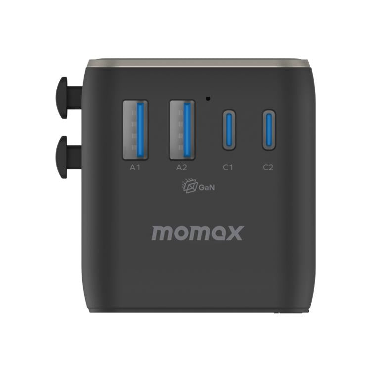 MOMAX UA23 1-World 2 4-Port Mini Universal Travel GaN Charger 100W with Dual AC(Titanium) - Plug Adaptor by MOMAX | Online Shopping UK | buy2fix