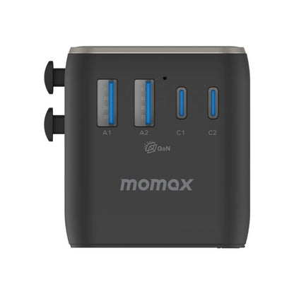 MOMAX UA23 1-World 2 4-Port Mini Universal Travel GaN Charger 100W with Dual AC(Titanium) - Plug Adaptor by MOMAX | Online Shopping UK | buy2fix