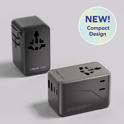 MOMAX UA23 1-World 2 4-Port Mini Universal Travel GaN Charger 100W with Dual AC(Titanium) - Plug Adaptor by MOMAX | Online Shopping UK | buy2fix