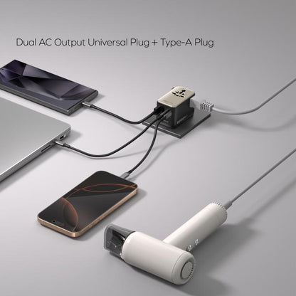 MOMAX UA23 1-World 2 4-Port Mini Universal Travel GaN Charger 100W with Dual AC(Titanium) - Plug Adaptor by MOMAX | Online Shopping UK | buy2fix