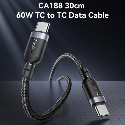 Yesido CA188 60W 3A USB-C / Type-C to Type-C Charging Data Cable, Length:0.3m(Black) - USB-C & Type-C Cable by Yesido | Online Shopping UK | buy2fix