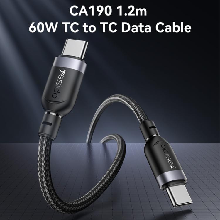 Yesido CA190 60W 3A USB-C / Type-C to Type-C Charging Data Cable, Length:1.2m(Black) - USB-C & Type-C Cable by Yesido | Online Shopping UK | buy2fix