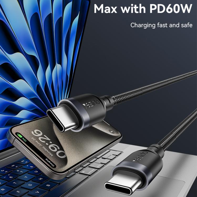 Yesido CA192 60W 3A USB-C / Type-C to Type-C Charging Data Cable, Length:2m(Black) - USB-C & Type-C Cable by Yesido | Online Shopping UK | buy2fix