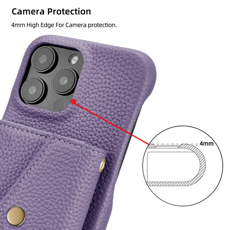 For iPhone 16 Litchi Texture Horizontal Card Bag Holder Phone Case with Long Lanyard(Purple) - iPhone 16 Cases by buy2fix | Online Shopping UK | buy2fix