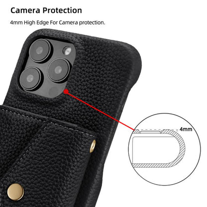 For iPhone 15 Pro Litchi Texture Horizontal Card Bag Holder Phone Case with Long Lanyard(Black) - iPhone 15 Pro Cases by buy2fix | Online Shopping UK | buy2fix