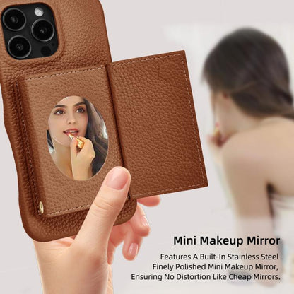 For iPhone 15 Pro Litchi Texture Horizontal Card Bag Holder Phone Case with Long Lanyard(Brown) - iPhone 15 Pro Cases by buy2fix | Online Shopping UK | buy2fix