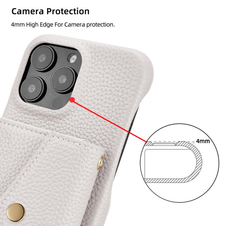 For iPhone 15 Pro Litchi Texture Horizontal Card Bag Holder Phone Case with Long Lanyard(White) - iPhone 15 Pro Cases by buy2fix | Online Shopping UK | buy2fix