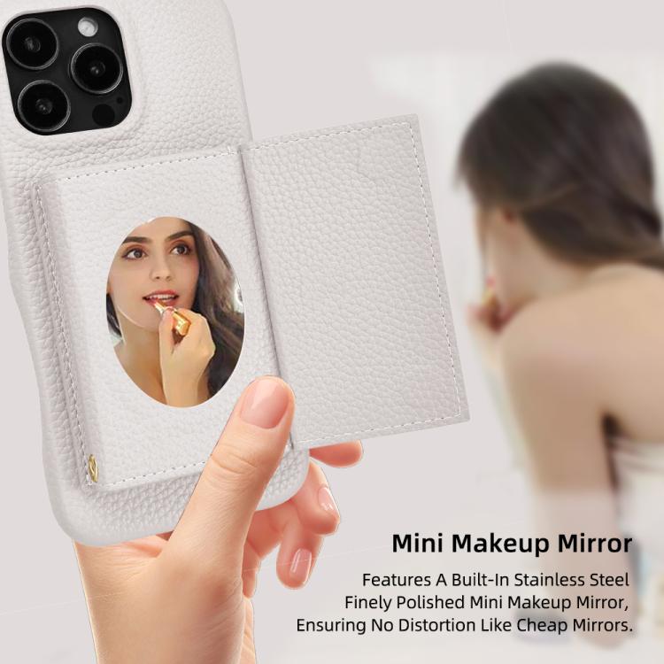 For iPhone 15 Plus Litchi Texture Horizontal Card Bag Holder Phone Case with Long Lanyard(White) - iPhone 15 Plus Cases by buy2fix | Online Shopping UK | buy2fix