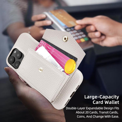 For iPhone 15 Litchi Texture Horizontal Card Bag Holder Phone Case with Long Lanyard(White) - iPhone 15 Cases by buy2fix | Online Shopping UK | buy2fix