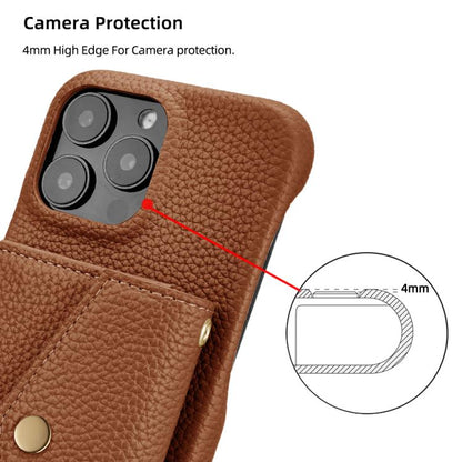 For iPhone 14 Pro Max Litchi Texture Horizontal Card Bag Holder Phone Case with Long Lanyard(Brown) - iPhone 14 Pro Max Cases by buy2fix | Online Shopping UK | buy2fix