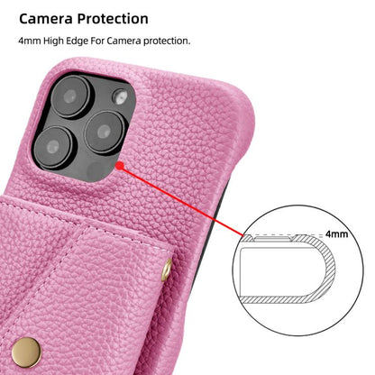 For iPhone 14 Pro Max Litchi Texture Horizontal Card Bag Holder Phone Case with Long Lanyard(Pink) - iPhone 14 Pro Max Cases by buy2fix | Online Shopping UK | buy2fix