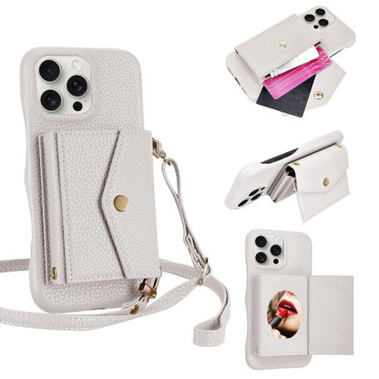 For iPhone 14 Pro Max Litchi Texture Horizontal Card Bag Holder Phone Case with Long Lanyard(White) - iPhone 14 Pro Max Cases by buy2fix | Online Shopping UK | buy2fix