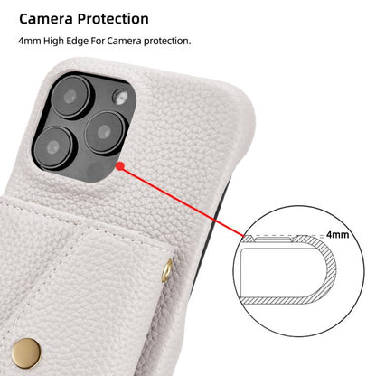 For iPhone 14 Pro Max Litchi Texture Horizontal Card Bag Holder Phone Case with Long Lanyard(White) - iPhone 14 Pro Max Cases by buy2fix | Online Shopping UK | buy2fix
