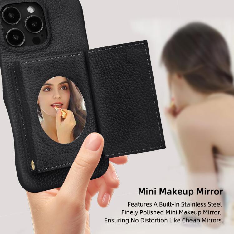 For iPhone 14 Pro Litchi Texture Horizontal Card Bag Holder Phone Case with Long Lanyard(Black) - iPhone 14 Pro Cases by buy2fix | Online Shopping UK | buy2fix