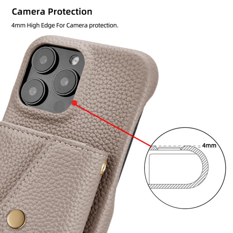 For iPhone 14 Pro Litchi Texture Horizontal Card Bag Holder Phone Case with Long Lanyard(Grey) - iPhone 14 Pro Cases by buy2fix | Online Shopping UK | buy2fix
