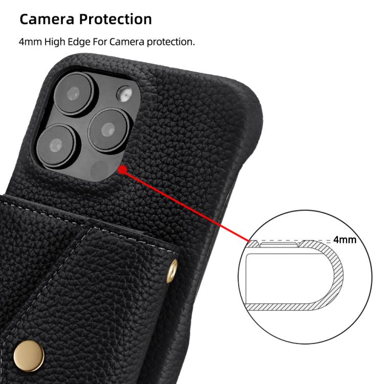 For iPhone 13 Pro Litchi Texture Horizontal Card Bag Holder Phone Case with Long Lanyard(Black) - iPhone 13 Pro Cases by buy2fix | Online Shopping UK | buy2fix