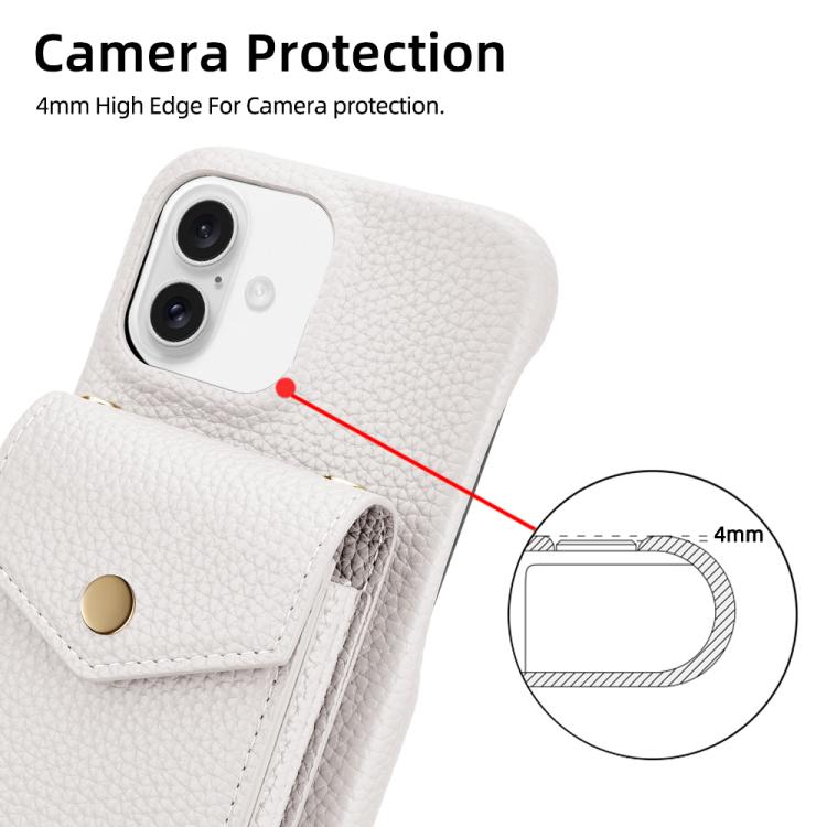 For iPhone 16 Plus Litchi Texture Vertical Card Bag Holder Phone Case with Long Lanyard(White) - iPhone 16 Plus Cases by buy2fix | Online Shopping UK | buy2fix
