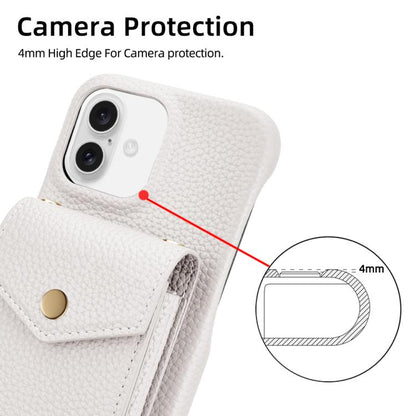For iPhone 16 Plus Litchi Texture Vertical Card Bag Holder Phone Case with Long Lanyard(White) - iPhone 16 Plus Cases by buy2fix | Online Shopping UK | buy2fix