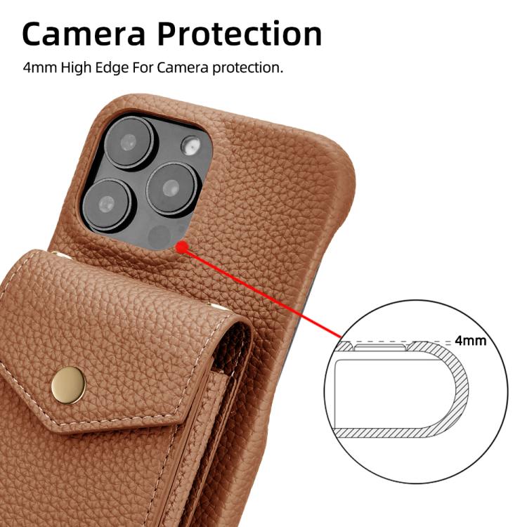 For iPhone 15 Pro Litchi Texture Vertical Card Bag Holder Phone Case with Long Lanyard(Brown) - iPhone 15 Pro Cases by buy2fix | Online Shopping UK | buy2fix