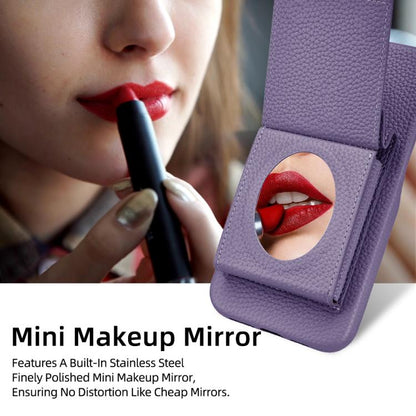 For iPhone 14 Plus Litchi Texture Vertical Card Bag Holder Phone Case with Long Lanyard(Purple) - iPhone 14 Plus Cases by buy2fix | Online Shopping UK | buy2fix