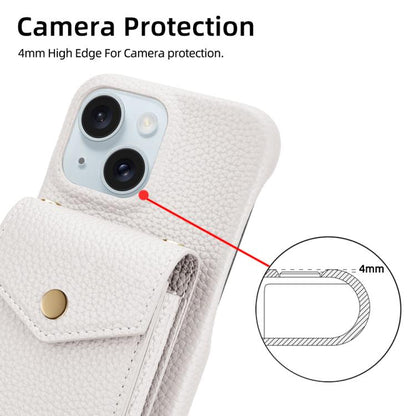 For iPhone 14 Plus Litchi Texture Vertical Card Bag Holder Phone Case with Long Lanyard(White) - iPhone 14 Plus Cases by buy2fix | Online Shopping UK | buy2fix