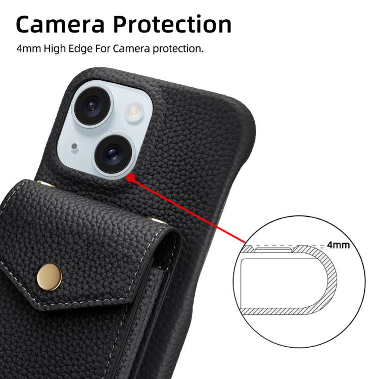 For iPhone 14 / 13 Litchi Texture Vertical Card Bag Holder Phone Case with Long Lanyard(Black) - iPhone 14 Cases by buy2fix | Online Shopping UK | buy2fix
