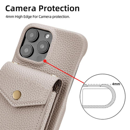 For iPhone 14 Pro Litchi Texture Vertical Card Bag Holder Phone Case with Long Lanyard(Grey) - iPhone 14 Pro Cases by buy2fix | Online Shopping UK | buy2fix