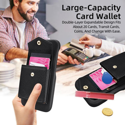 For iPhone 14 Pro Max Litchi Texture Vertical Card Bag Holder Phone Case with Long Lanyard(Black) - iPhone 14 Pro Max Cases by buy2fix | Online Shopping UK | buy2fix