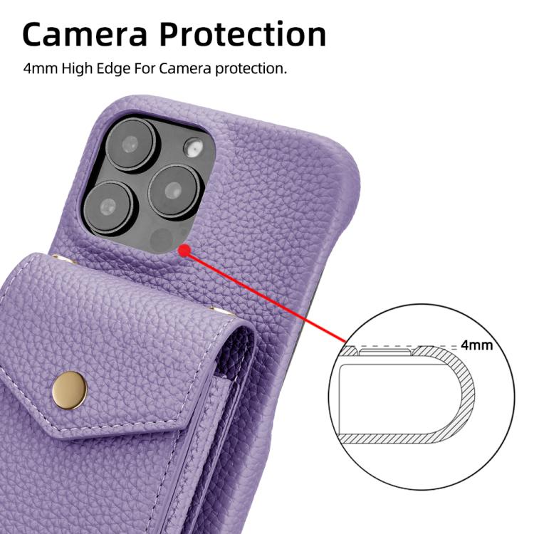 For iPhone 14 Pro Max Litchi Texture Vertical Card Bag Holder Phone Case with Long Lanyard(Purple) - iPhone 14 Pro Max Cases by buy2fix | Online Shopping UK | buy2fix