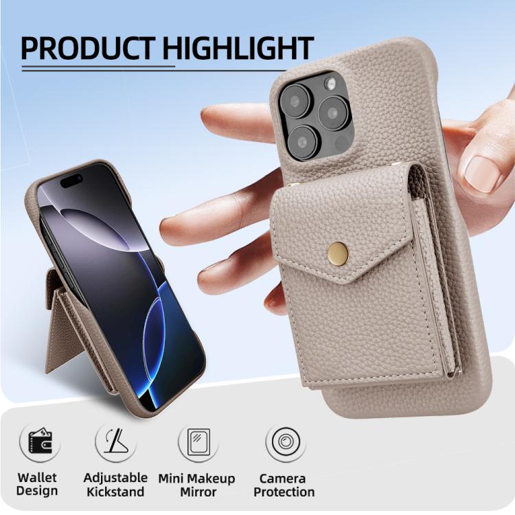 For iPhone 13 Pro Max Litchi Texture Vertical Card Bag Holder Phone Case with Long Lanyard(Grey) - iPhone 13 Pro Max Cases by buy2fix | Online Shopping UK | buy2fix