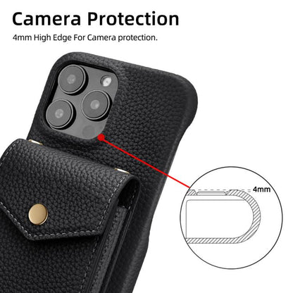 For iPhone 13 Pro Litchi Texture Vertical Card Bag Holder Phone Case with Long Lanyard(Black) - iPhone 13 Pro Cases by buy2fix | Online Shopping UK | buy2fix