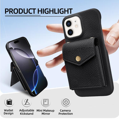For iPhone 12 / 12 Pro Litchi Texture Vertical Card Bag Holder Phone Case with Long Lanyard(Black) - iPhone 12 / 12 Pro Cases by buy2fix | Online Shopping UK | buy2fix