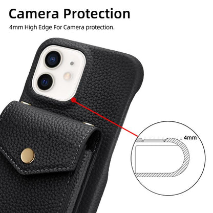 For iPhone 12 / 12 Pro Litchi Texture Vertical Card Bag Holder Phone Case with Long Lanyard(Black) - iPhone 12 / 12 Pro Cases by buy2fix | Online Shopping UK | buy2fix