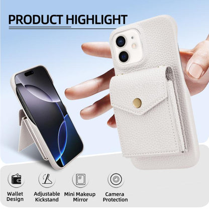 For iPhone 12 / 12 Pro Litchi Texture Vertical Card Bag Holder Phone Case with Long Lanyard(White) - iPhone 12 / 12 Pro Cases by buy2fix | Online Shopping UK | buy2fix