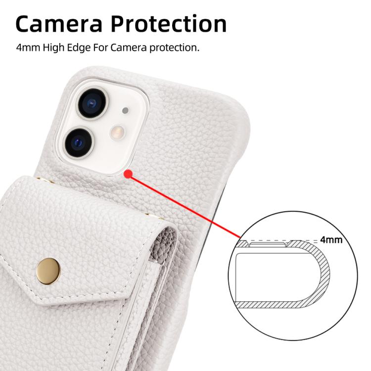 For iPhone 12 / 12 Pro Litchi Texture Vertical Card Bag Holder Phone Case with Long Lanyard(White) - iPhone 12 / 12 Pro Cases by buy2fix | Online Shopping UK | buy2fix