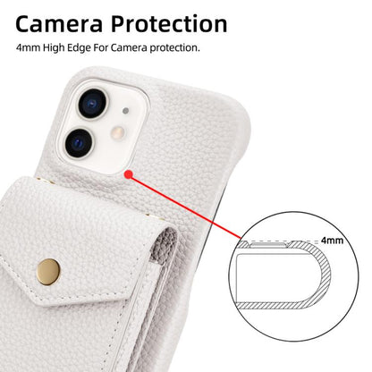 For iPhone 12 / 12 Pro Litchi Texture Vertical Card Bag Holder Phone Case with Long Lanyard(White) - iPhone 12 / 12 Pro Cases by buy2fix | Online Shopping UK | buy2fix