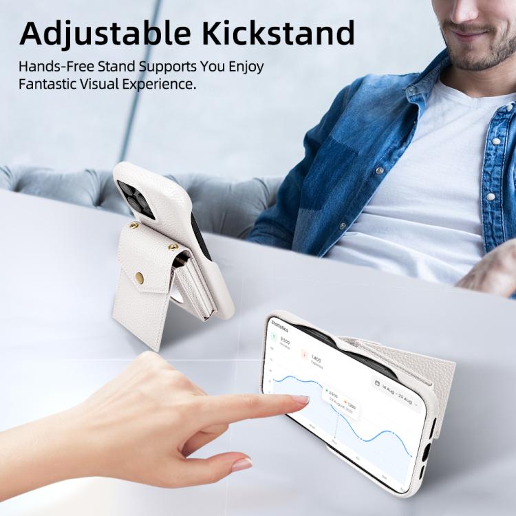 For iPhone 12 / 12 Pro Litchi Texture Vertical Card Bag Holder Phone Case with Long Lanyard(White) - iPhone 12 / 12 Pro Cases by buy2fix | Online Shopping UK | buy2fix