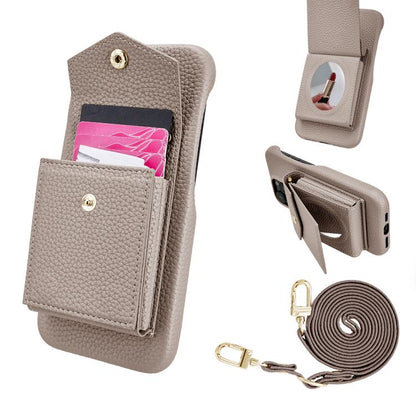 For iPhone 12 Pro Max Litchi Texture Vertical Card Bag Holder Phone Case with Long Lanyard(Grey) - iPhone 12 Pro Max Cases by buy2fix | Online Shopping UK | buy2fix