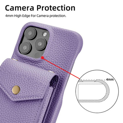 For iPhone 12 Pro Max Litchi Texture Vertical Card Bag Holder Phone Case with Long Lanyard(Purple) - iPhone 12 Pro Max Cases by buy2fix | Online Shopping UK | buy2fix