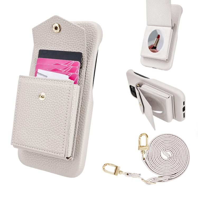 For iPhone 12 Pro Max Litchi Texture Vertical Card Bag Holder Phone Case with Long Lanyard(White) - iPhone 12 Pro Max Cases by buy2fix | Online Shopping UK | buy2fix