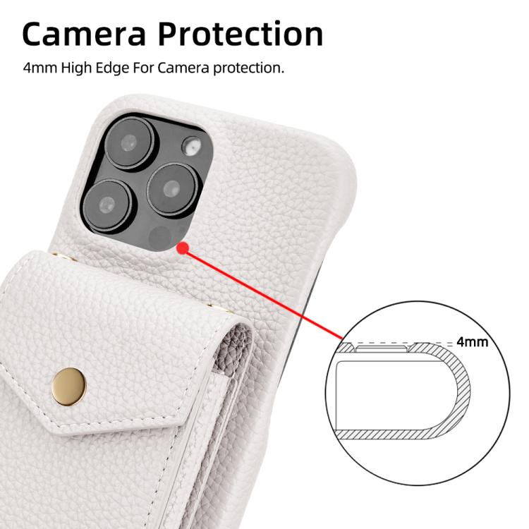 For iPhone 12 Pro Max Litchi Texture Vertical Card Bag Holder Phone Case with Long Lanyard(White) - iPhone 12 Pro Max Cases by buy2fix | Online Shopping UK | buy2fix