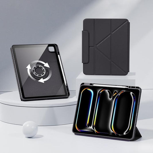 For iPad Pro 13 2024 Relieve Stress Rotatable Y-Fold Leather Tablet Case(Black) - iPad Pro 13 2024 Cases by buy2fix | Online Shopping UK | buy2fix