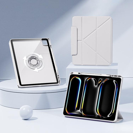 For iPad Pro 11 2024 Relieve Stress Rotatable Y-Fold Leather Tablet Case(Grey) - iPad Pro 11 2024 Cases by buy2fix | Online Shopping UK | buy2fix