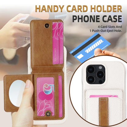 For iPhone 16 Pro Litchi Texture Leather Ring Card Bag Holder Phone Case(White) - iPhone 16 Pro Cases by buy2fix | Online Shopping UK | buy2fix