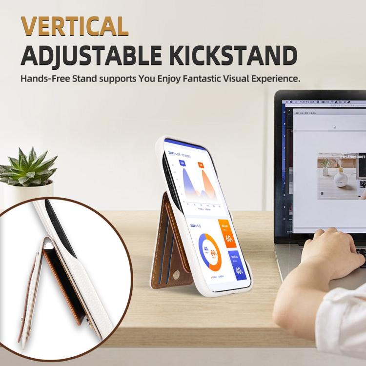 For iPhone 16 Pro Litchi Texture Leather Ring Card Bag Holder Phone Case(White) - iPhone 16 Pro Cases by buy2fix | Online Shopping UK | buy2fix