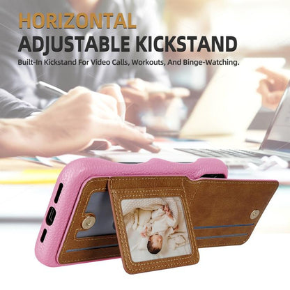 For iPhone 16 Plus Litchi Texture Leather Ring Card Bag Holder Phone Case(Pink) - iPhone 16 Plus Cases by buy2fix | Online Shopping UK | buy2fix