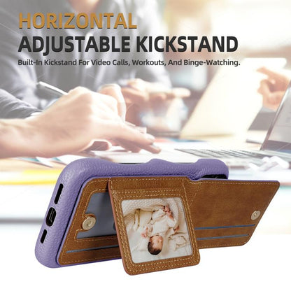 For iPhone 15 Pro Litchi Texture Leather Ring Card Bag Holder Phone Case(Purple) - iPhone 15 Pro Cases by buy2fix | Online Shopping UK | buy2fix