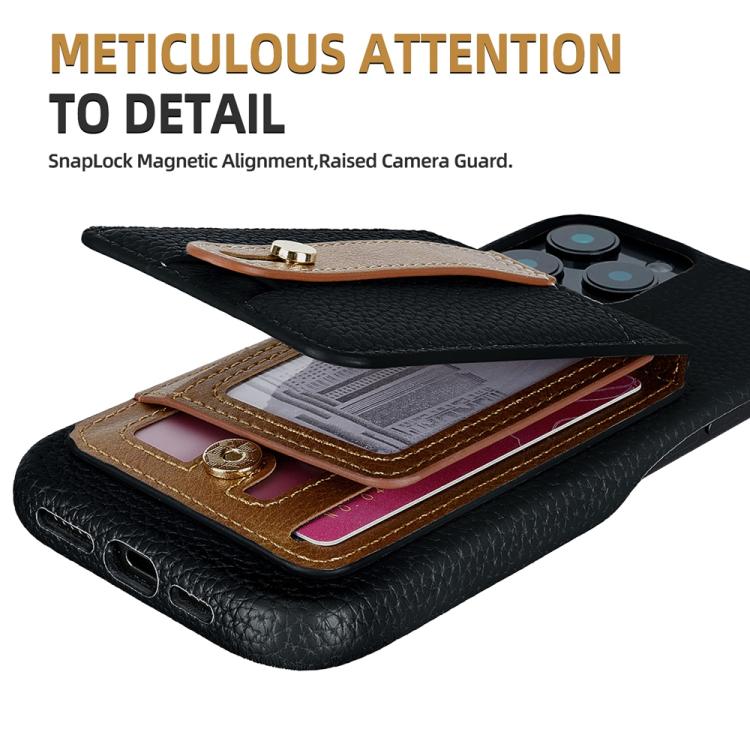 For iPhone 15 Plus Litchi Texture Leather Ring Card Bag Holder Phone Case(Black) - iPhone 15 Plus Cases by buy2fix | Online Shopping UK | buy2fix