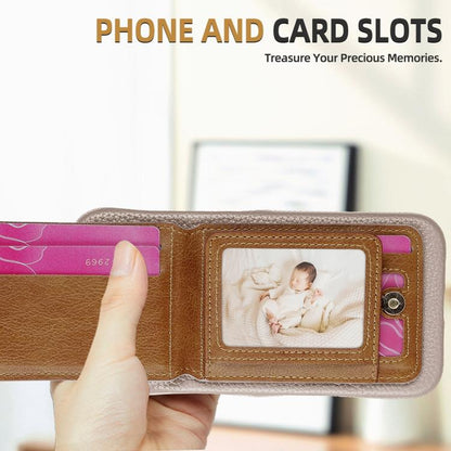 For iPhone 15 Plus Litchi Texture Leather Ring Card Bag Holder Phone Case(Grey) - iPhone 15 Plus Cases by buy2fix | Online Shopping UK | buy2fix